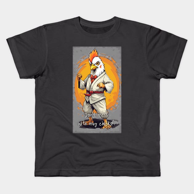 Kung Fu Rooster Kids T-Shirt by baseCompass